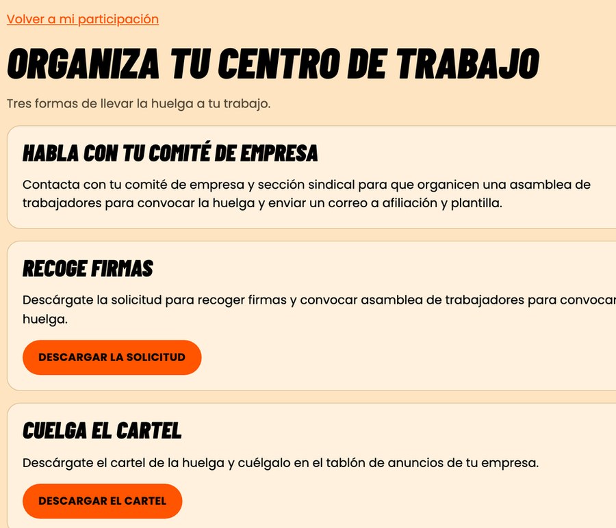 Pantalla Organiza tu centro de trabajo