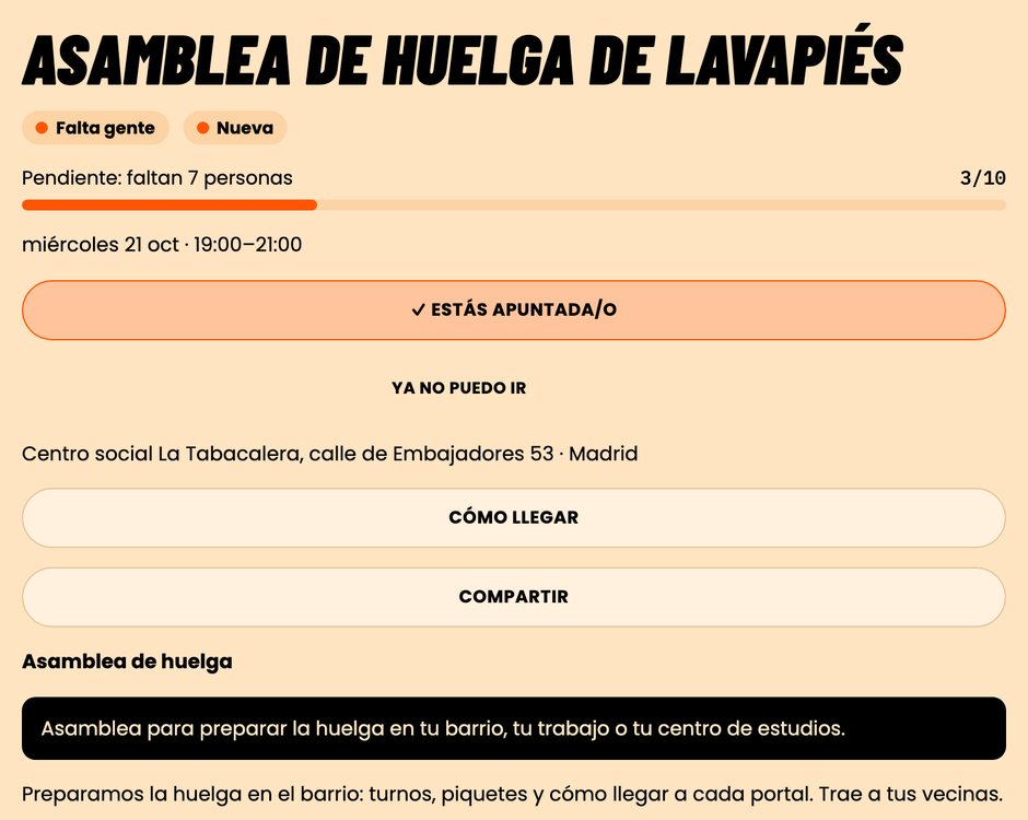 Ficha de una actividad con el botón Me apunto